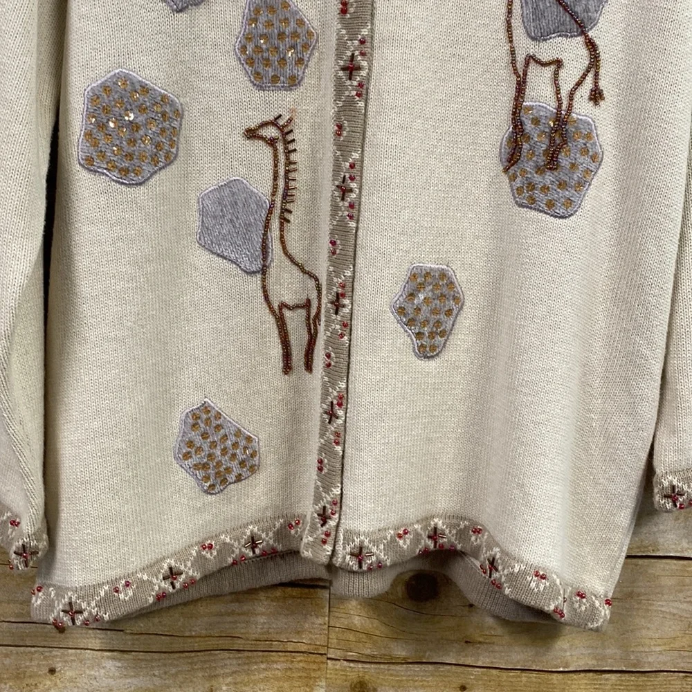 Vintage Storybook Knits cardigan sweater called Giraffe Language size large - Picture 4 of 11